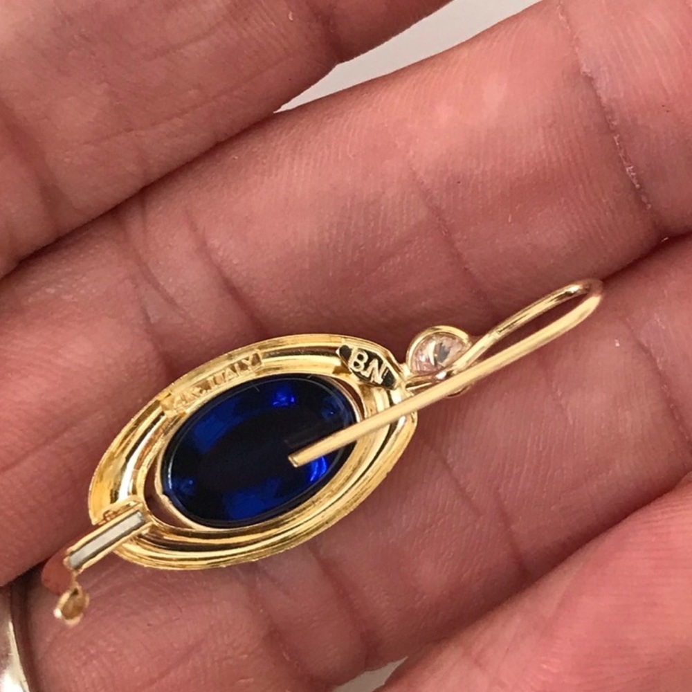 Yulia ONLY 14K Italian Yellow Gold Pomelatto style earrings with blue sapphires - Picture 10 of 13
